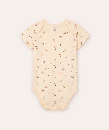 body infantil de algodão floral bege 6-9