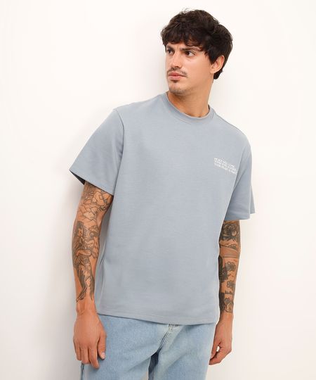 camiseta de algodão manga curta estampada azul G