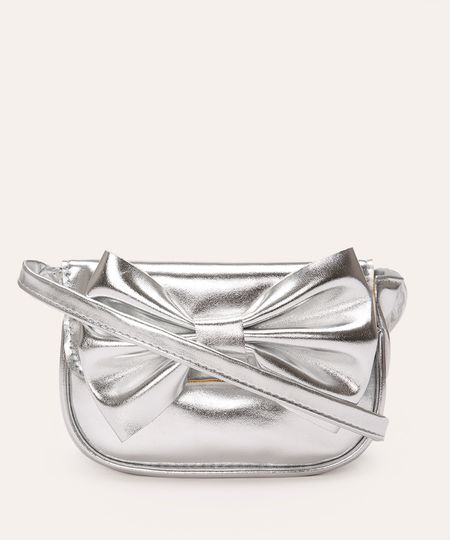bolsa infantil metalizada laço prateada UNICO