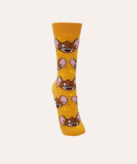meia cano longo tom e jerry amarela 41-43