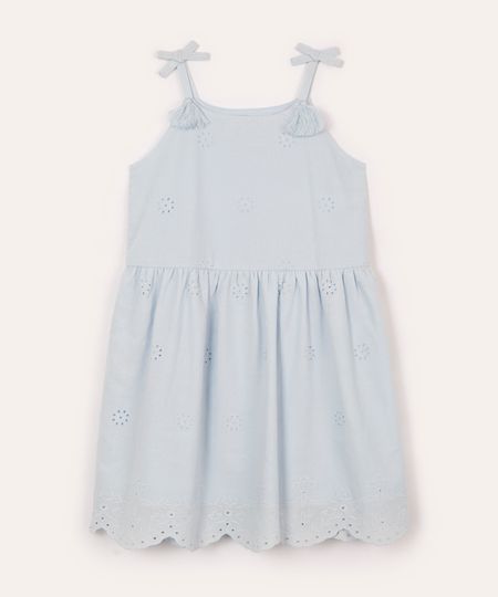 vestido de algodão infantil com bordado floral azul 8