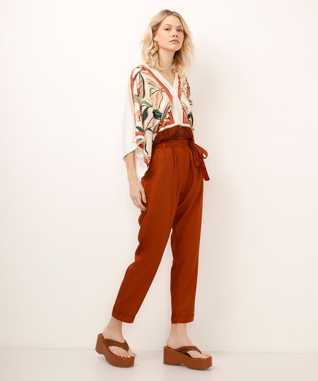 calça clochard de viscose laranja 48