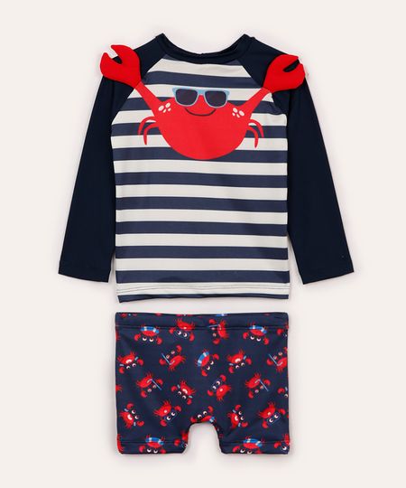 conjunto infantil proteção uv caranguejo listrado azul 2