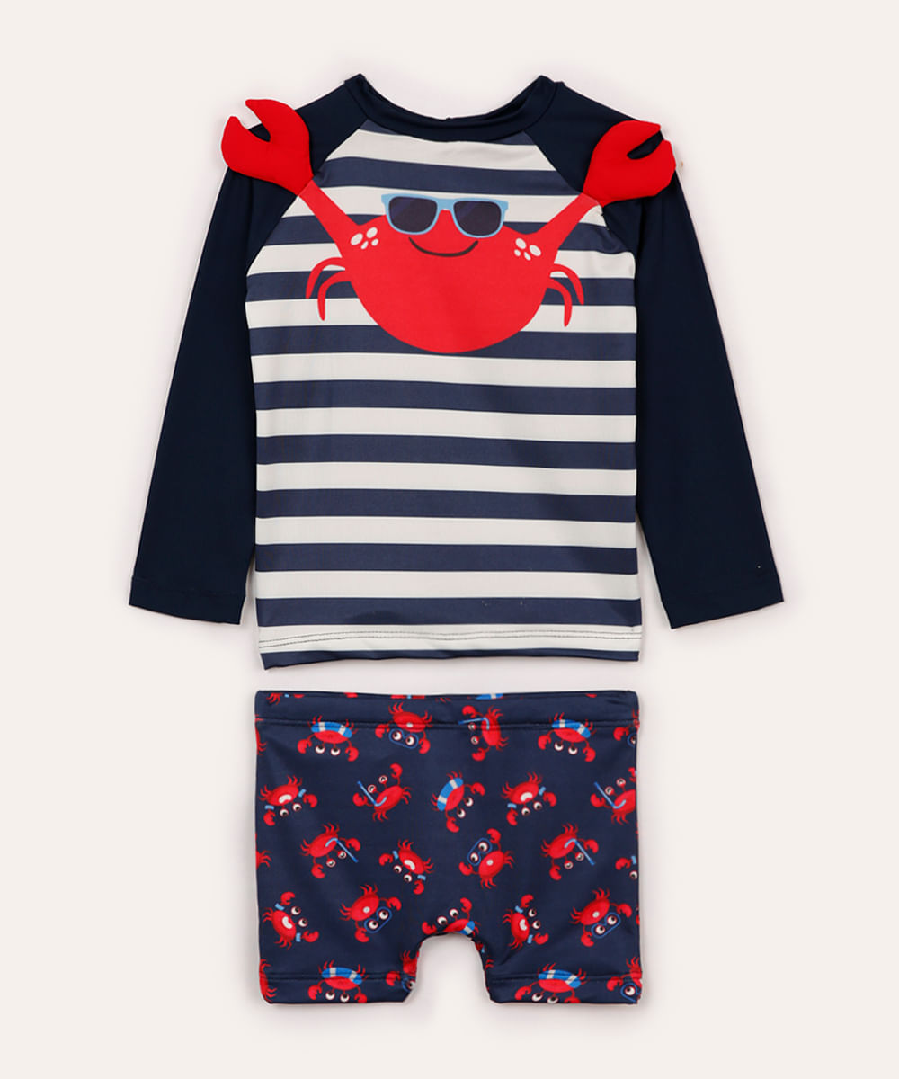 conjunto infantil proteção uv caranguejo listrado azul