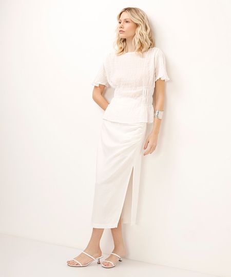 saia midi franzida com fenda off white 36