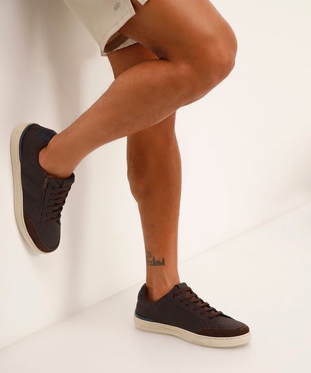 sapatênis com recortes e ziper marrom 39 sapatênis com recortes e ziper marrom 39