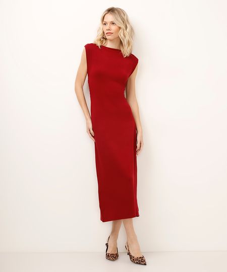 vestido midi de viscose com franzido vinho PP