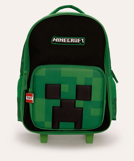 mochila com rodinhas infantil minecraft verde UNICO