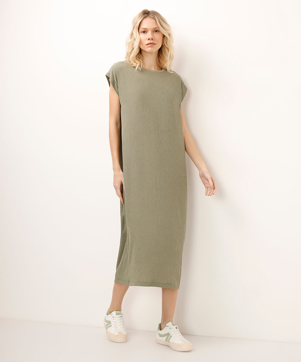 vestido midi muscle tee texturizado verde
