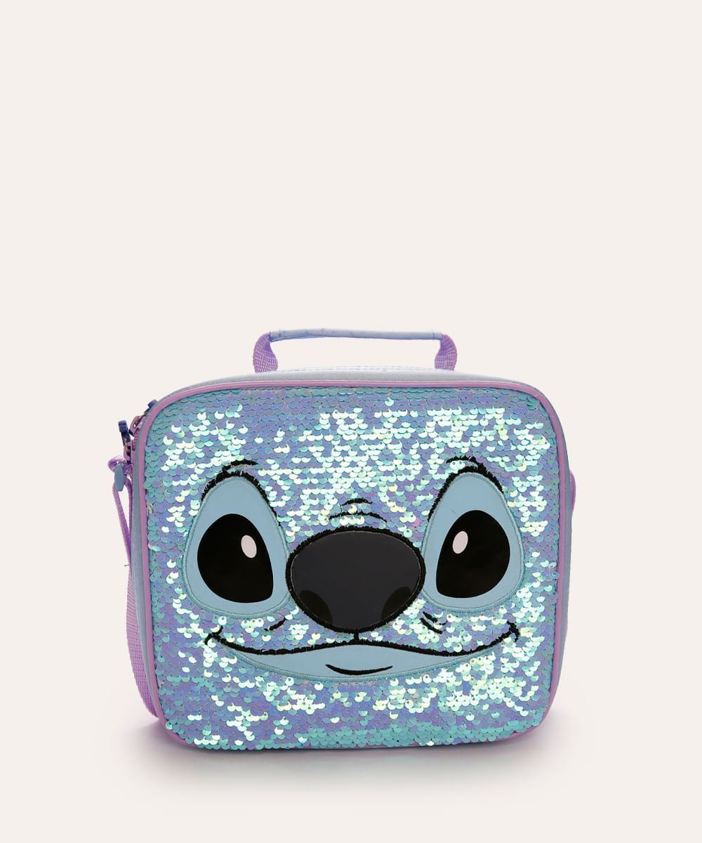 lancheira térmica stitch com paetês azul