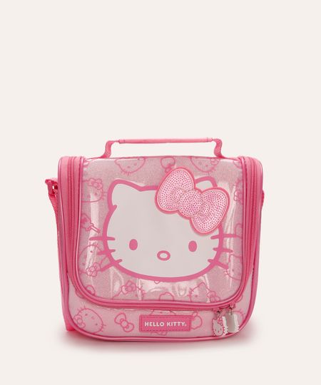 lancheira térmica infantil hello kitty com glitter rosa UNICO