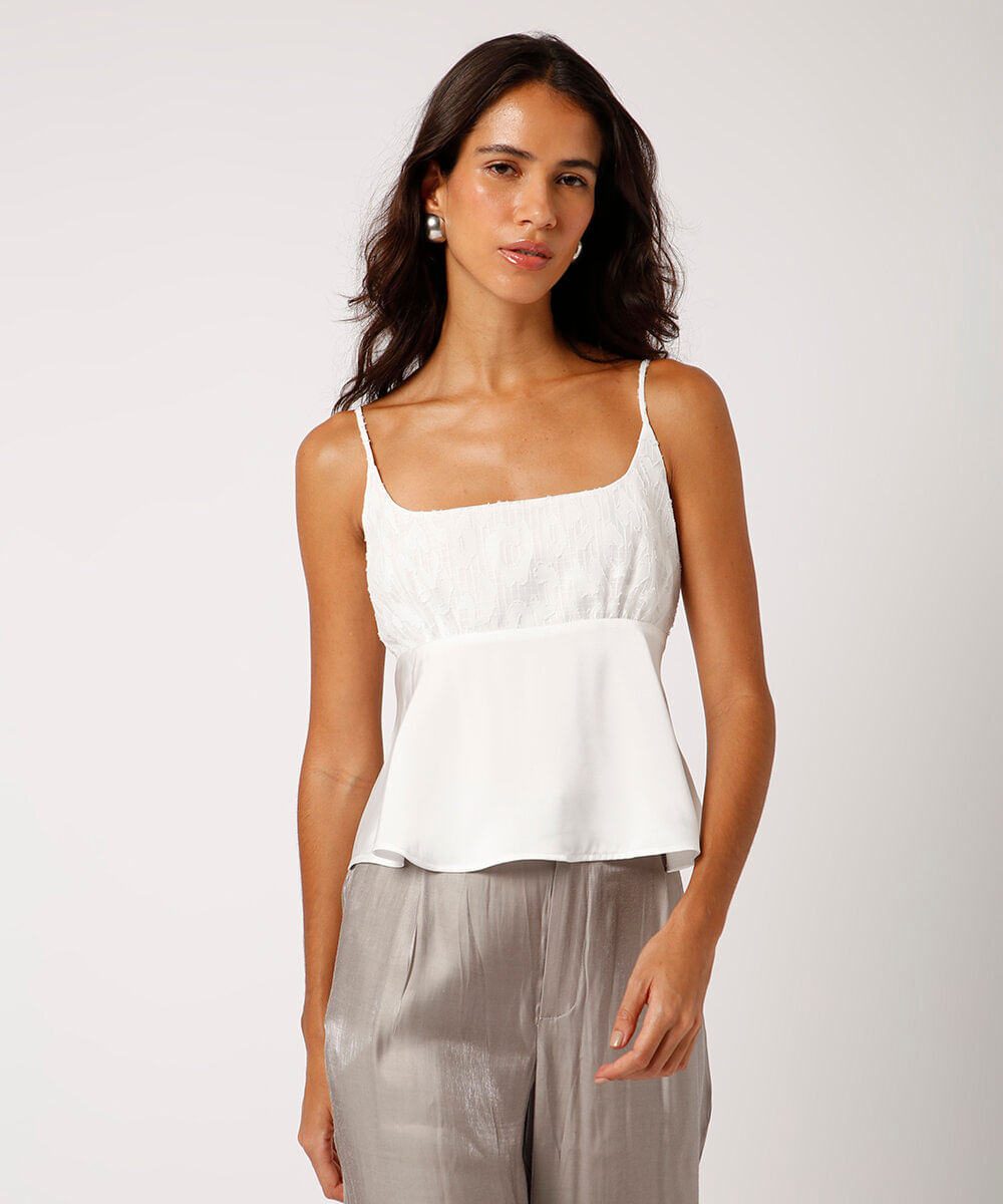 regata alça fina de cetim texturizada mindset off white
