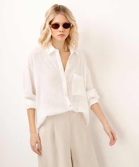 camisa de algodão texturizada off white PP