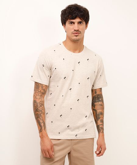camiseta de algodão coqueiros bege PP