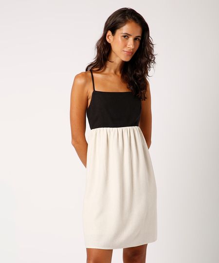 vestido curto com linho bicolor mindset bege M