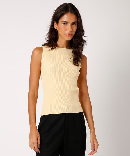 regata canelada de tricot mindset amarela GG regata canelada de tricot mindset amarela GG