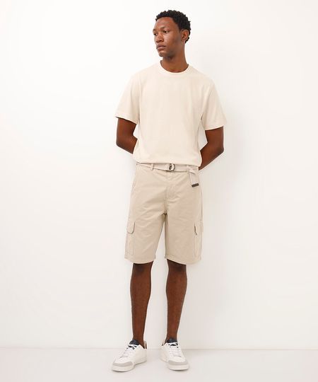 bermuda cargo de sarja com cinto bege 38 bermuda cargo de sarja com cinto bege 38