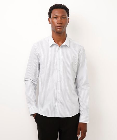 camisa slim de algodão manga longa listrada branca P camisa slim de algodão manga longa listrada branca P