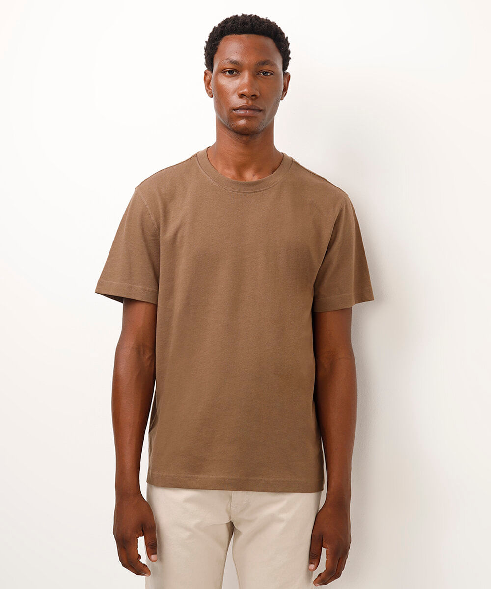 camiseta de algodão manga curta bege