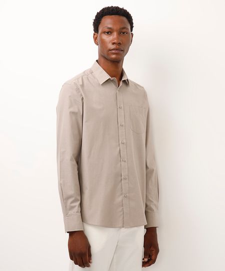 camisa comfort manga longa bege 3