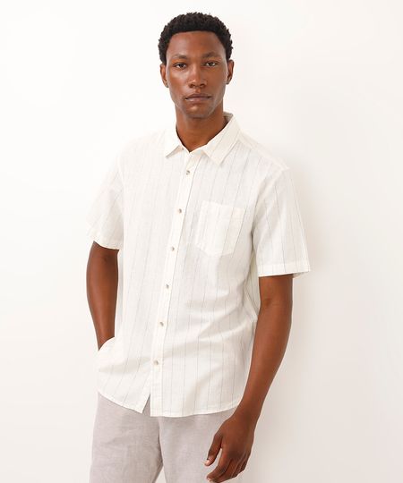 camisa comfort com linho listrada colorida P camisa comfort com linho listrada colorida P