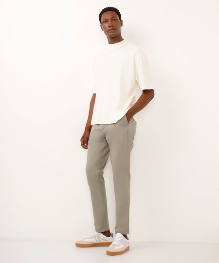 calça chino carrot de sarja masculina verde 38
