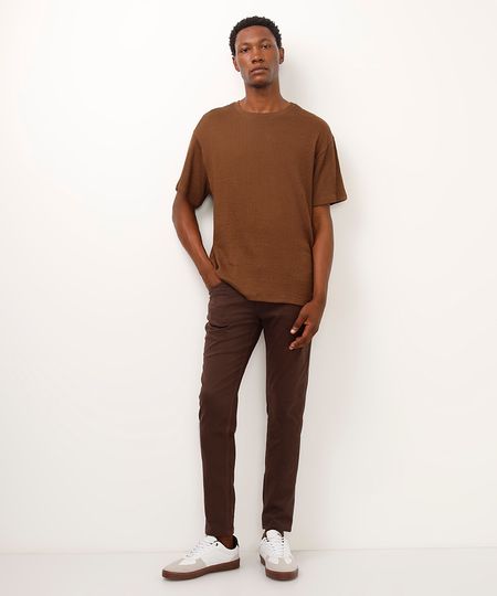 calça skinny de sarja moletom marrom 38