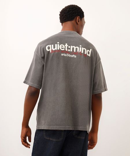 camiseta oversized de algodão quiet mind cinza GG