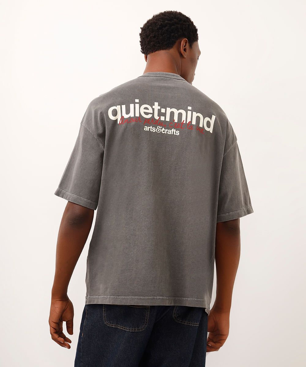 camiseta oversized de algodão quiet mind cinza