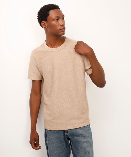 camiseta de algodão texturizada bege P