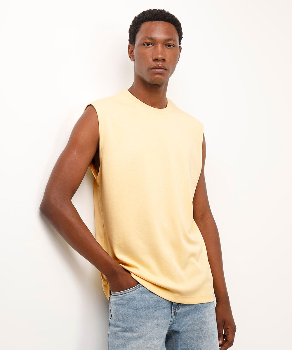 regata de algodão peruano alça larga amarela