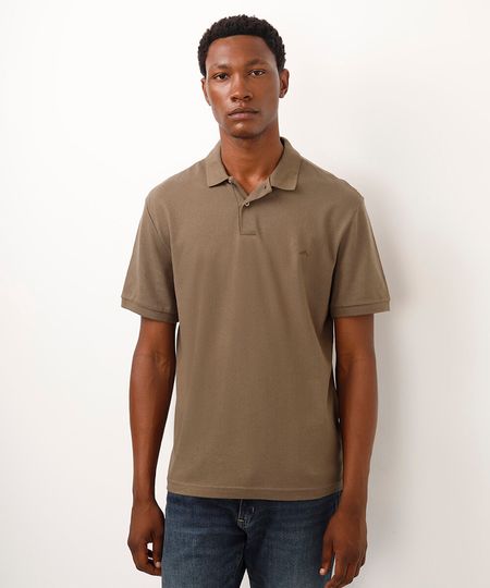 polo básica manga curta - bege escuro M polo básica manga curta - bege escuro M