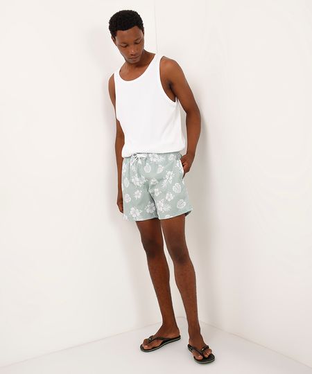 short cós com cordão folhagem verde M