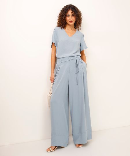 calça wide leg texturizada azul 40 calça wide leg texturizada azul 40