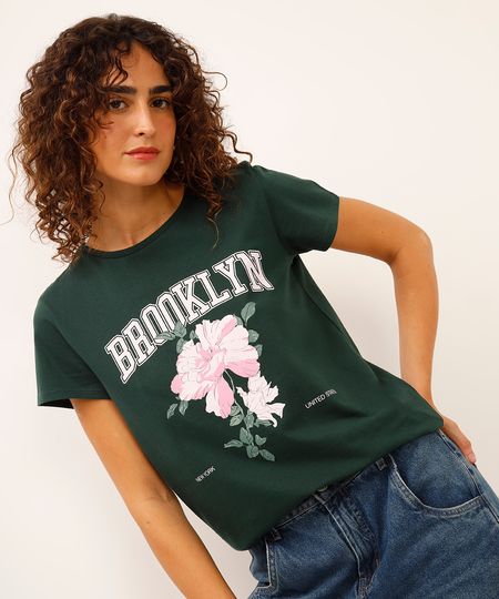 camiseta de algodão brooklyn floral verde PP