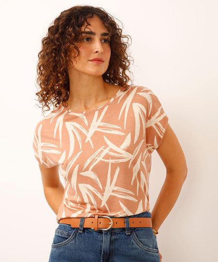 blusa de viscose folhagens bege P