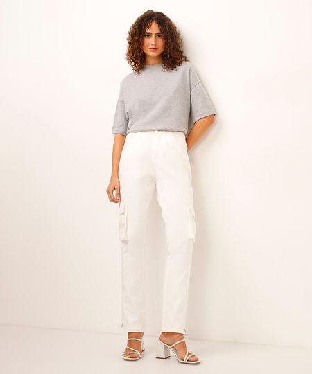 calça cargo de sarja cós elástico sawary off white 36