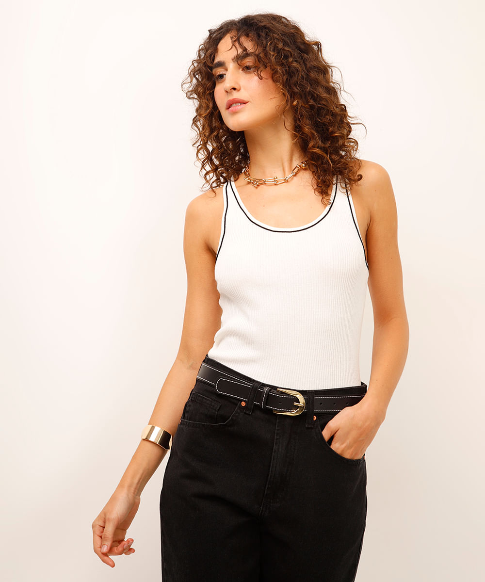 regata de tricot canelada off white