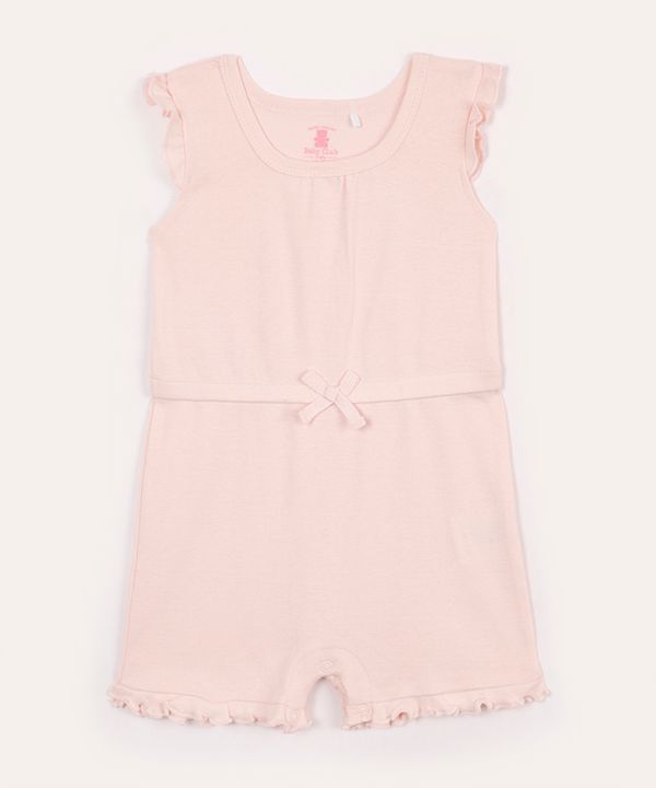 macacão curto infantil lacinho e babado rosa 12-18
