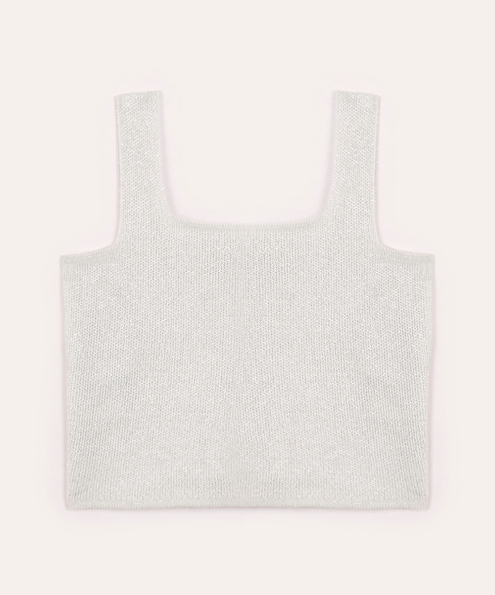 cropped de tricot infantil com lurex prateada