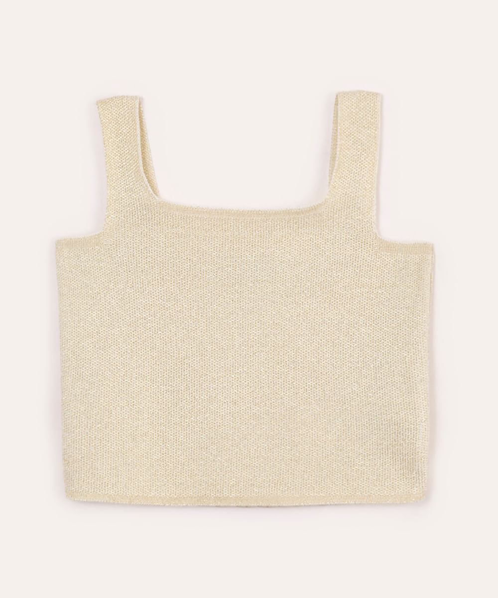 cropped de tricot infantil com lurex dourado