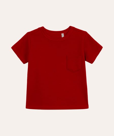 camiseta de algodão infantil com bolso texturizada vermelha 3