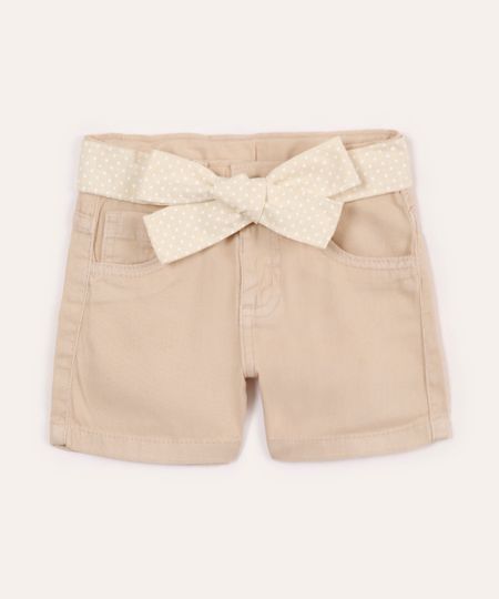 short clochard infantil de sarja com cinto faixa bege 5