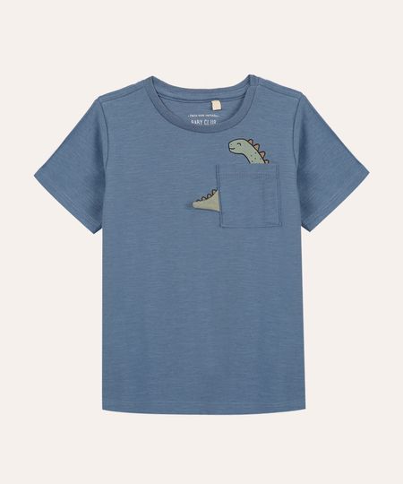 camiseta de algodão infantil dinossauro azul 2