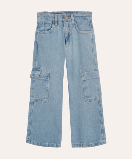 calça cargo jeans infantil cintura alta azul 4