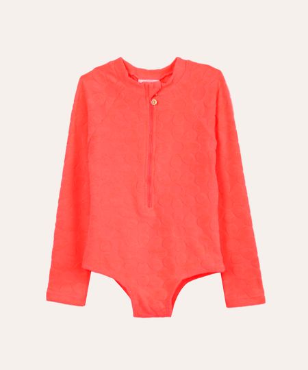 maiô infantil  texturizado floral laranja 2