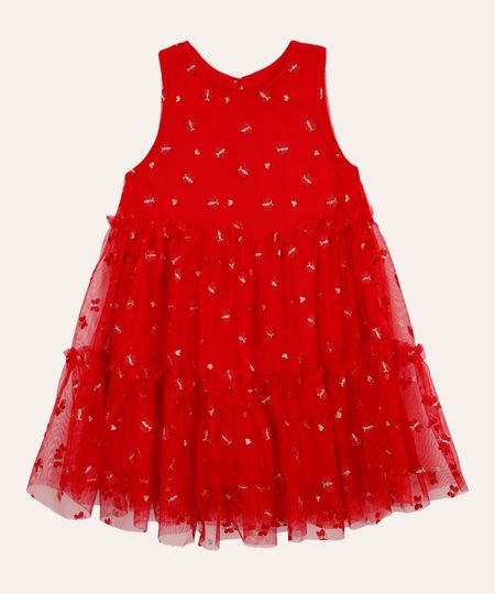 vestido infantil de tule borboleta vermelho 5