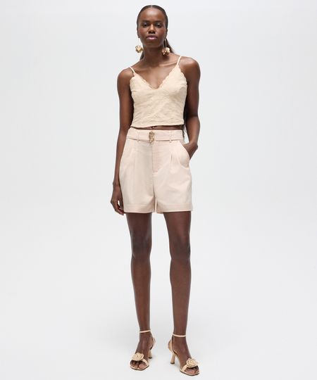 short clochard com pregas com cinto patbo bege 46