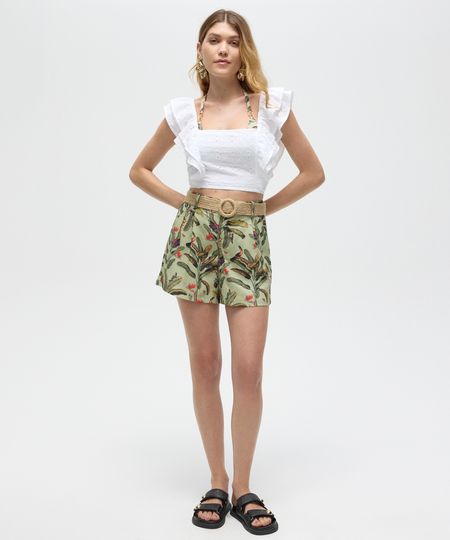 short saída de praia com cinto folhagem patbo bege 36