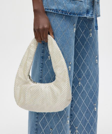 bolsa baguete com strass patbo - off white UNICO